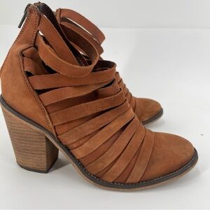 Free People Terracotta Leather Strappy Hybrid Heel Ankle Boot Booties, 39/9